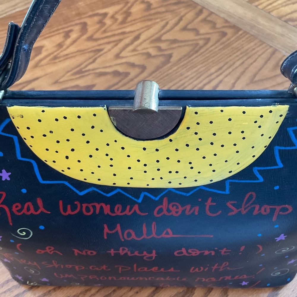 Vintage Upcycled, Painted on Black Background Satchel - Picture 8 of 11
